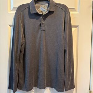 Tommy Bahama Long Sleeve Polo Shirt 75% tencel Gray/black NWT Size S